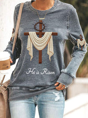 Women's He Is Risen Jesus Christian Cross Print Sweatshirt