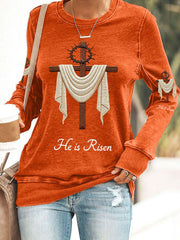Women's He Is Risen Jesus Christian Cross Print Sweatshirt