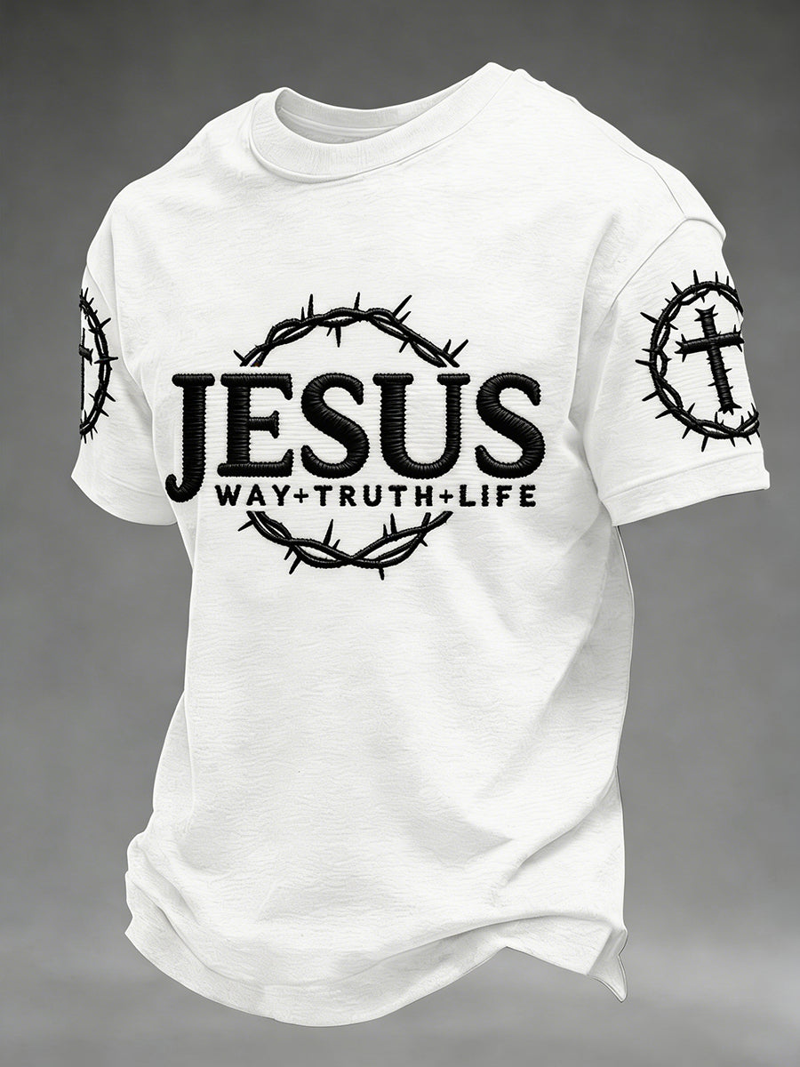 Men's Jesus John 14:6 Jesus The Way, The Truth, The Life Christian Cross Short Sleeve T-shirt