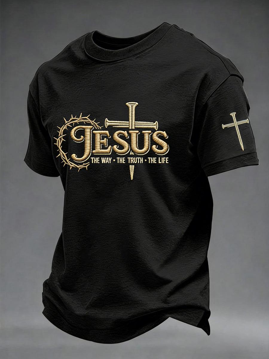 Men's Jesus John 14:6 Jesus The Way, The Truth, The Life Christian Cross Short Sleeve T-shirt