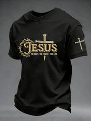 Men's Jesus John 14:6 Jesus The Way, The Truth, The Life Christian Cross Short Sleeve T-shirt