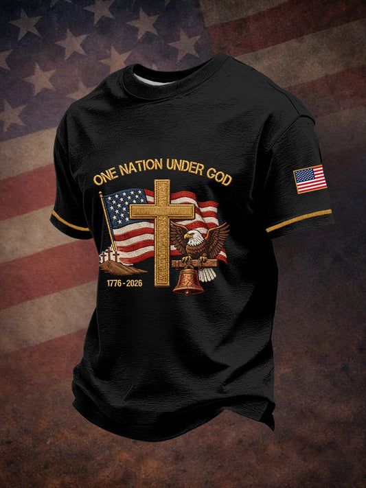 Men's One Nation Under God Embroidery Pattern T-Shirt