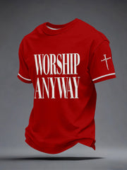 Men's Worship Anyway Embroidery Pattern T-Shirt