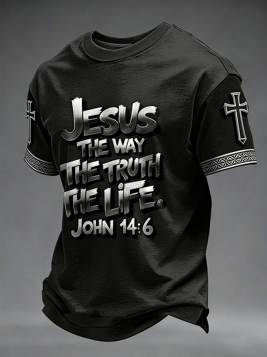 Men's Jesus John 14:6 Jesus The Way, The Truth, The Life Christian Cross Short Sleeve T-shirt
