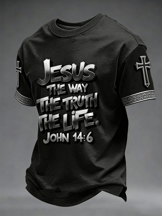 Men's Jesus John 14:6 Jesus The Way, The Truth, The Life Christian Cross Short Sleeve T-shirt