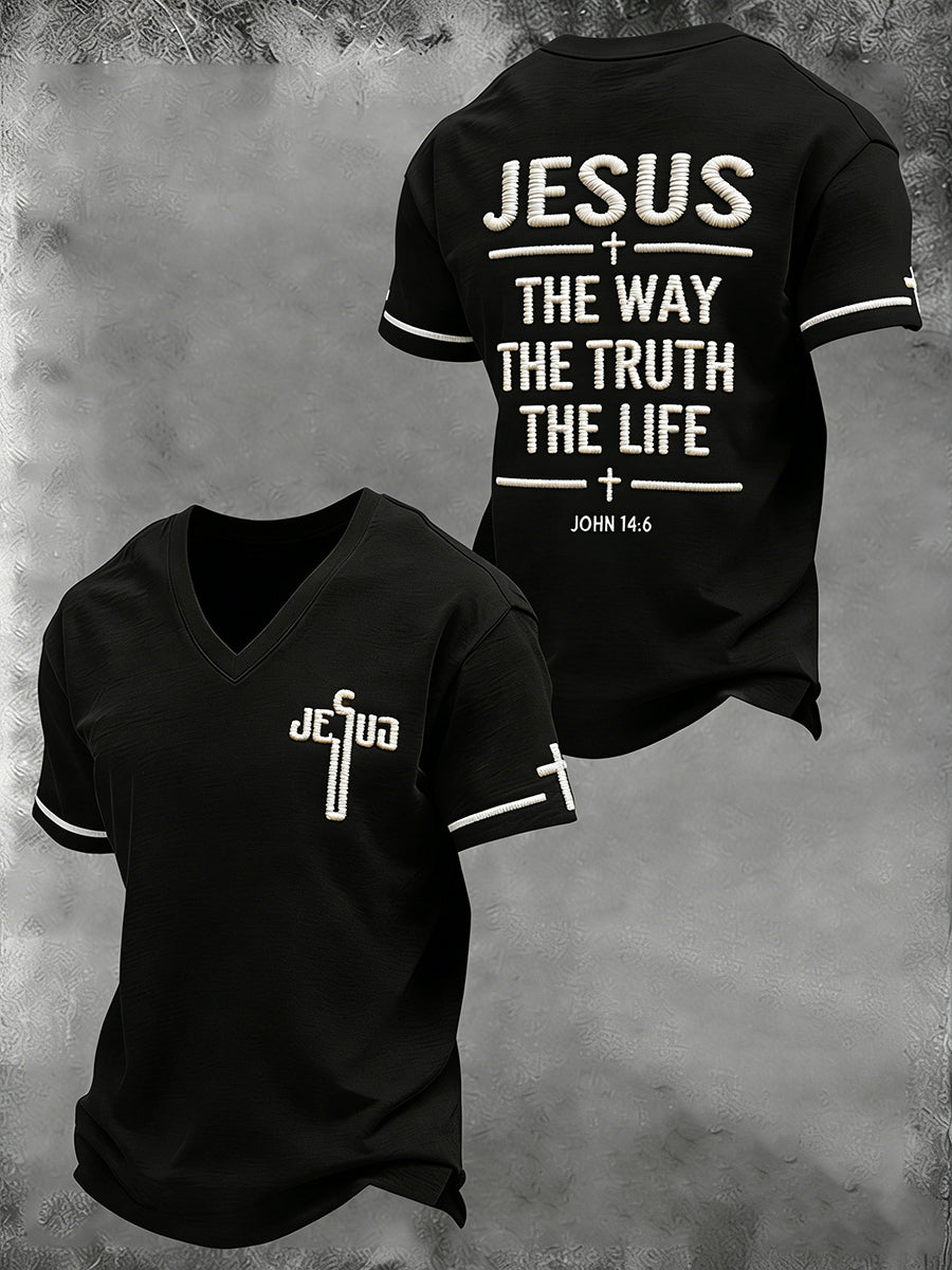 Men's Jesus John 14:6 Jesus The Way, The Truth, The Life Christian Cross  V-neck T-shirt