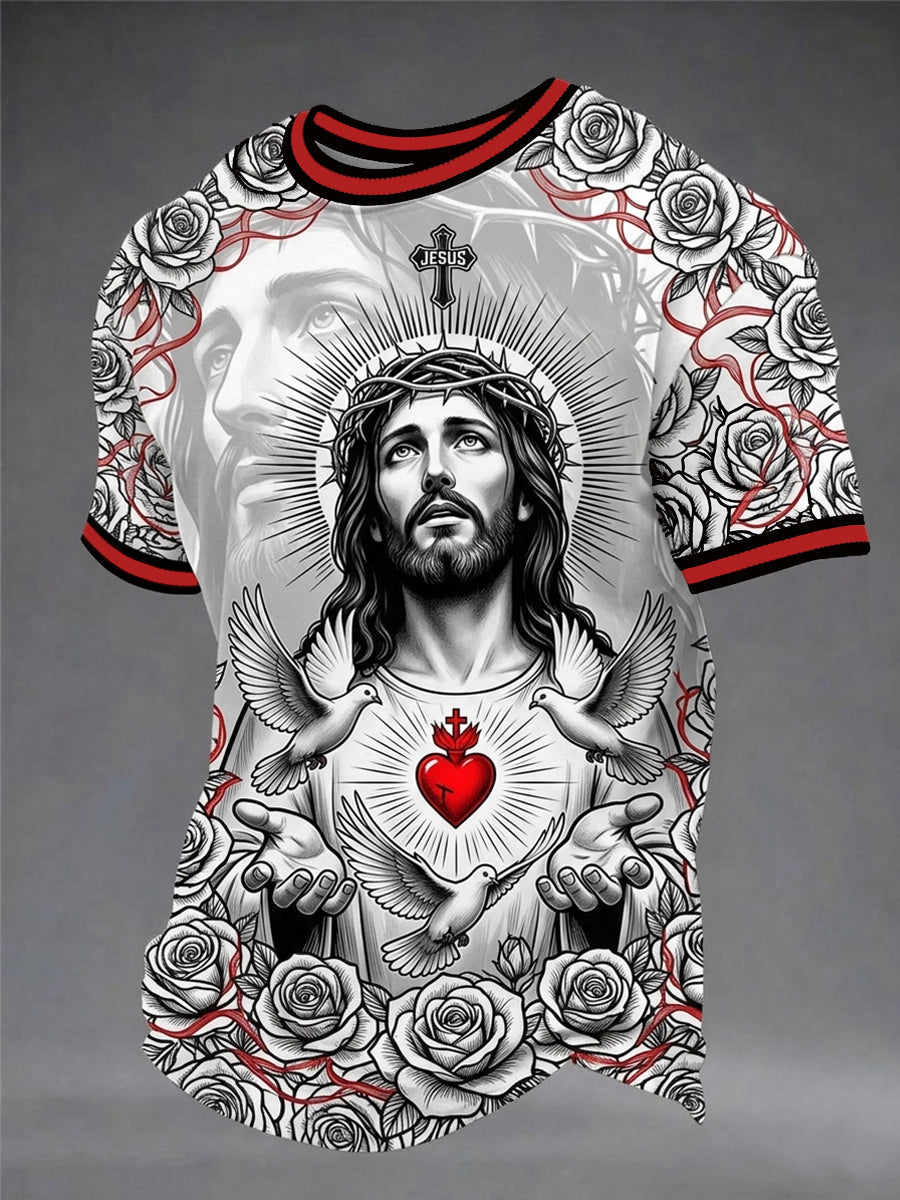 Men's Christian Jesus Print Casual Tee