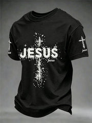Men's Christian Jesus  Cross Print Short Sleeve T-shirt
