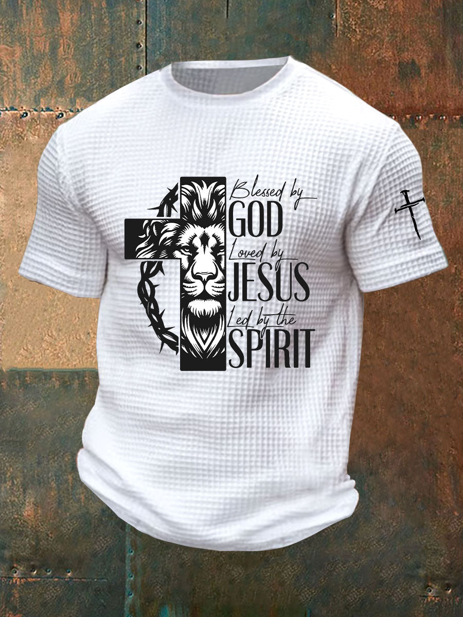 Men's Blessed By God, Loved By Jesus, Led By The Spirit Printed Casual T-shirt
