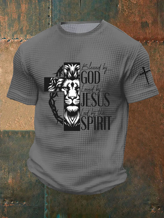 Men's Blessed By God, Loved By Jesus, Led By The Spirit Printed Casual T-shirt