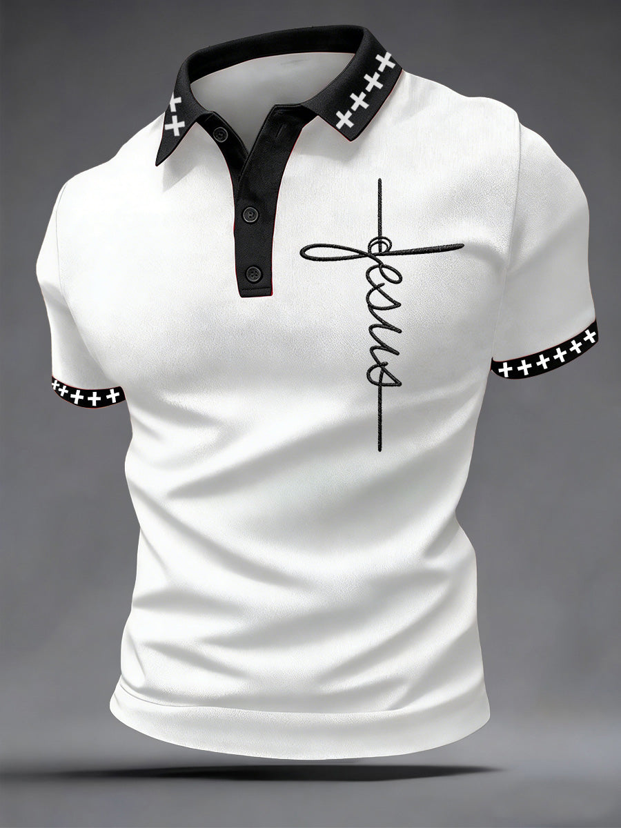 Men's Jesus Print Casual Polo