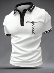 Men's Jesus Print Casual Polo