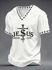 Men's Jesus Saved My Life Print V-neck Tee