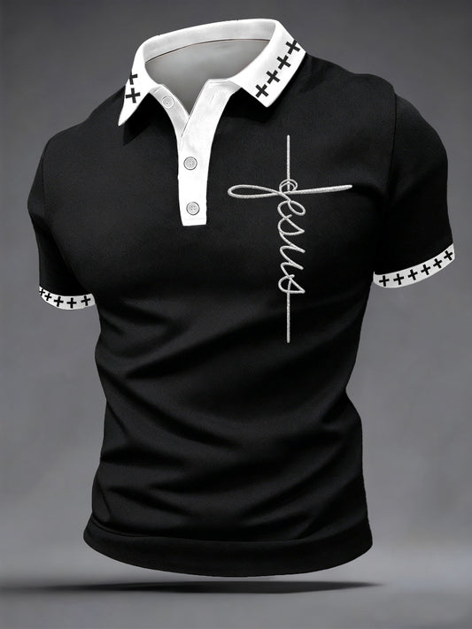 Men's Jesus Print Casual Polo