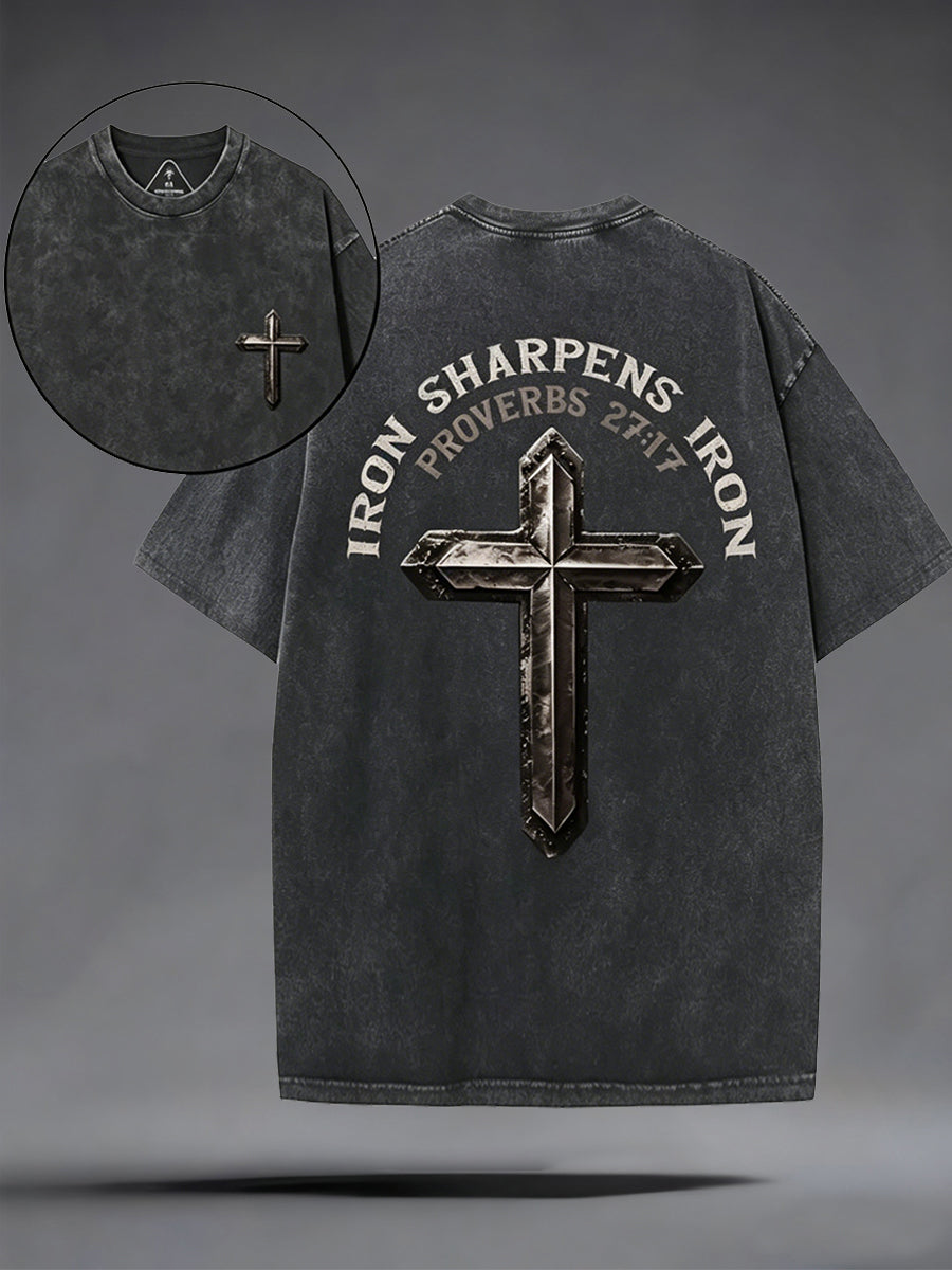 Men's Iron Sharpens Iron Christian Washed Tee