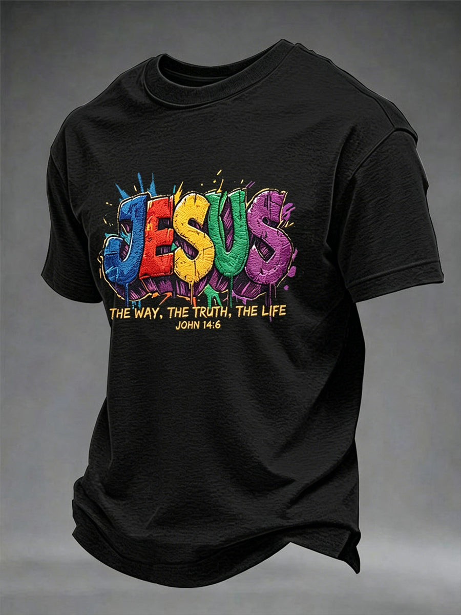 Men's Christian Jesus The Way The Truth The Life Cross Short Sleeve T-shirt