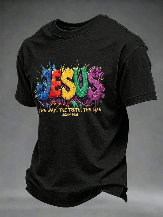 Men's Christian Jesus The Way The Truth The Life Cross Short Sleeve T-shirt
