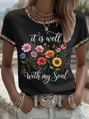 Women's It Is Well With My Soul Floral Print Casual Tee