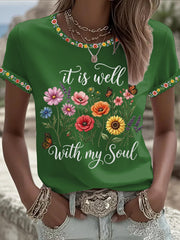 Women's It Is Well With My Soul Floral Print Casual Tee