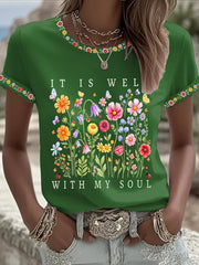 Women's It Is Well With My Soul Floral Print Casual Tee