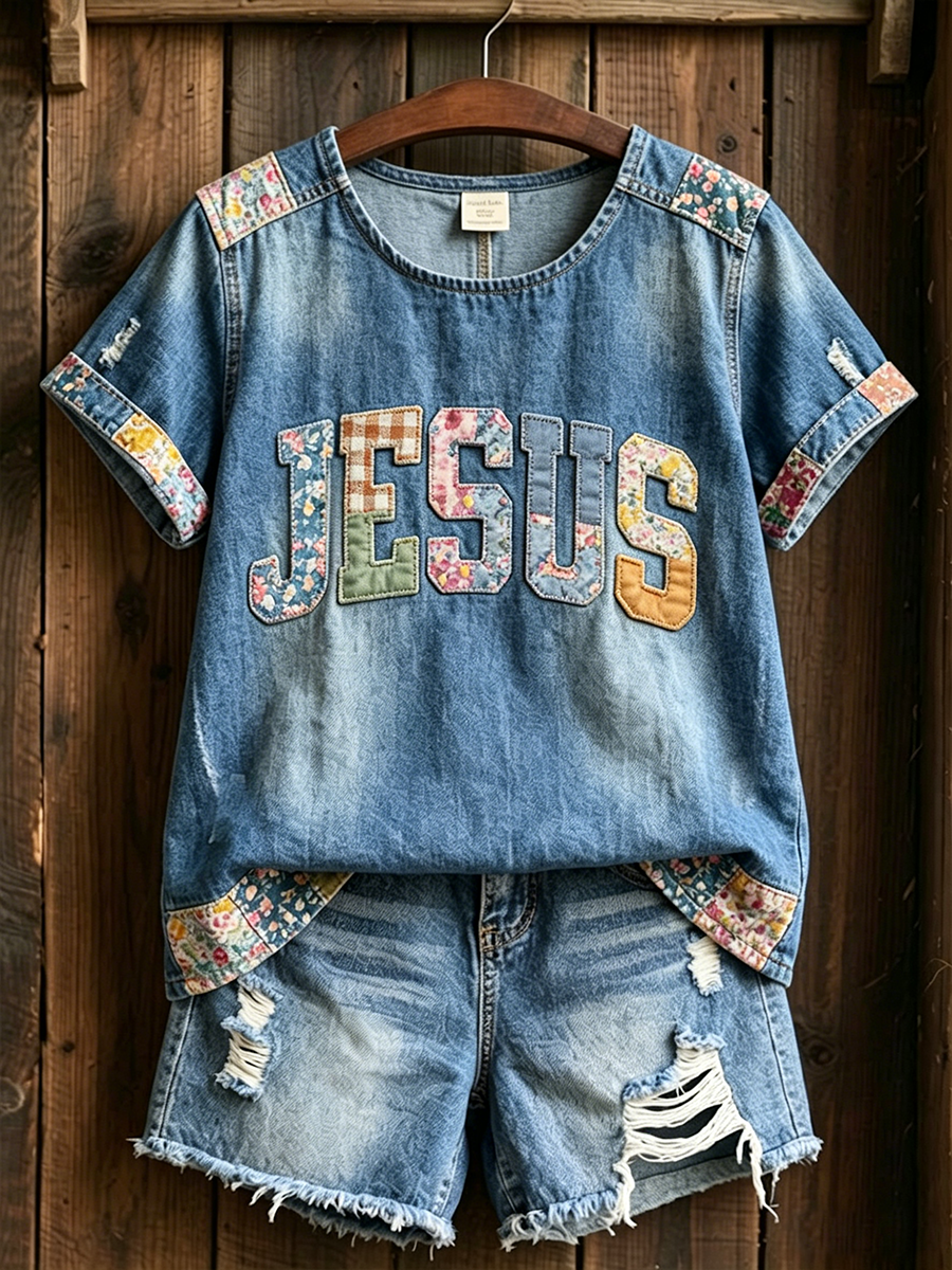 Women's Jesus Flowers Linen Short-sleeved T-shirt