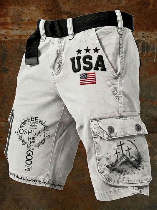 Men's Joshua 1:9 Three Crosses Christian Printed Shorts