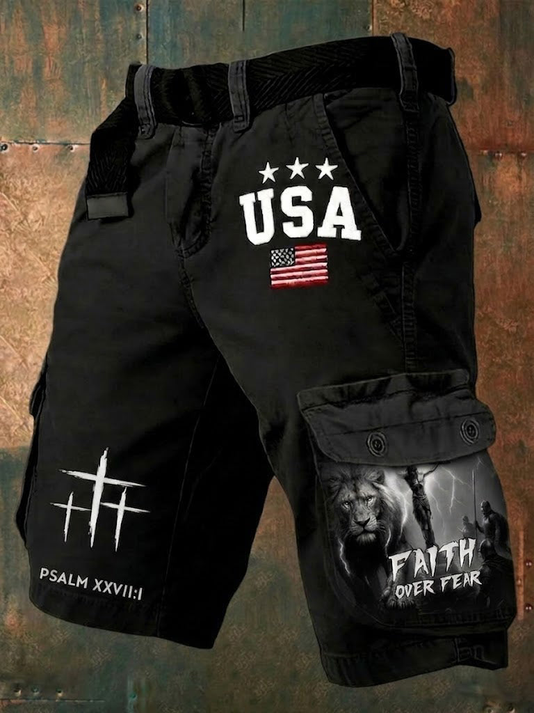 Men's Psalm 27:1 Faith Over Fear Christian Printed Shorts