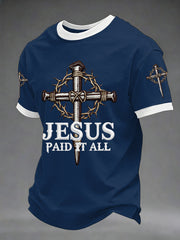 Men's Jesus Paid It All Nail Cross Print Casual Tee