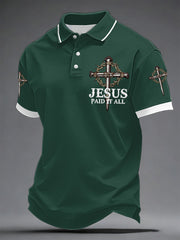 Men's Jesus Paid It All Cross Print Casual Polo