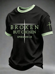 Men's Christian Cross Broken But Chosen Print Tee