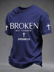 Men's Christian Cross Broken But Chosen Print Tee