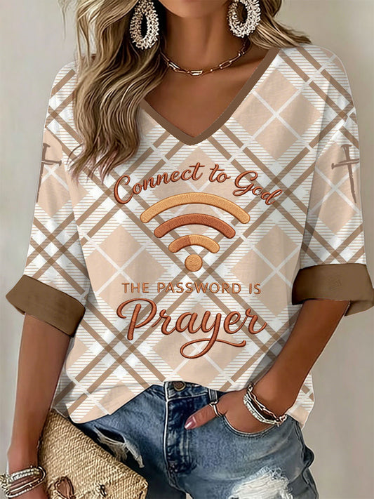 Women's  "Connect To God,The Password IS Prayer" Print Casual T-Shirt