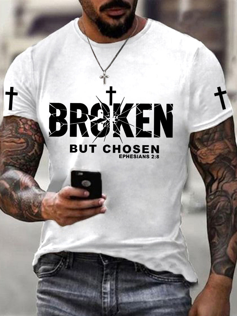 Men's Christian Cross Broken But Chosen Print Tee