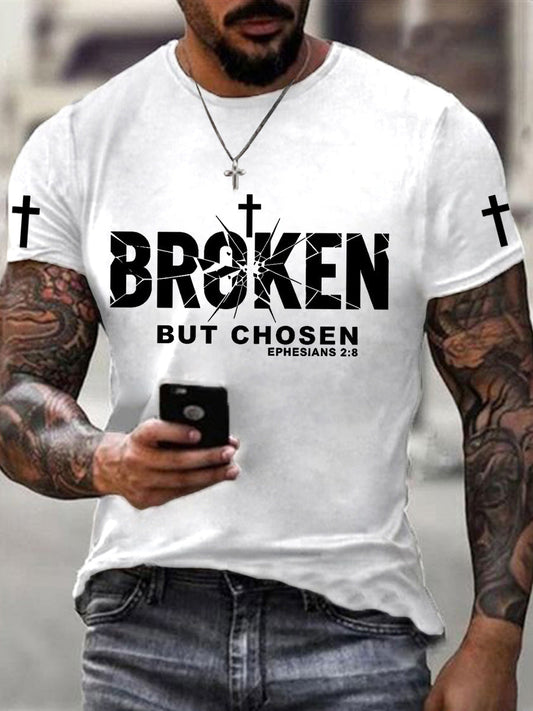 Men's Christian Cross Broken But Chosen Print Tee