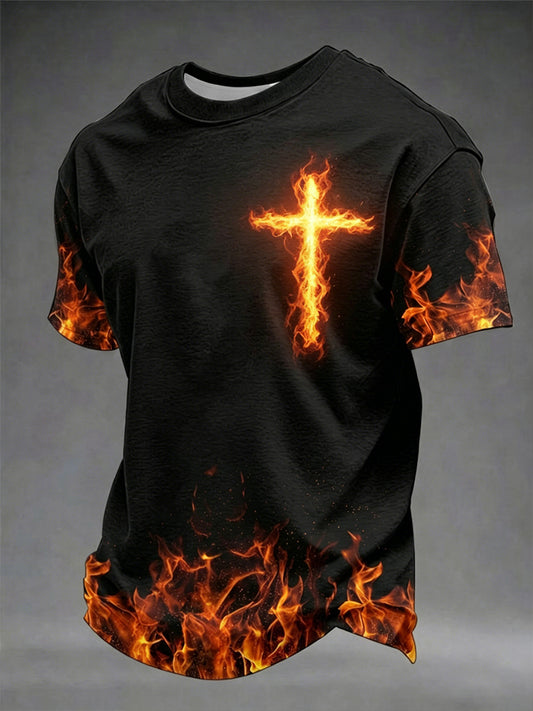 Men's Jesus Cross Printed Short Sleeve T-shirt
