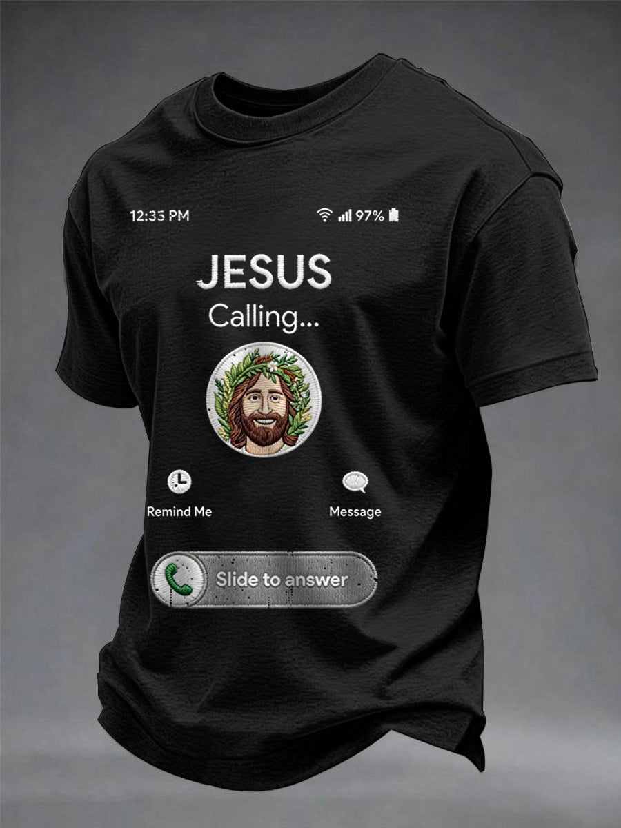 Men's Funny Christian Jesus Calling Print Casual Tee