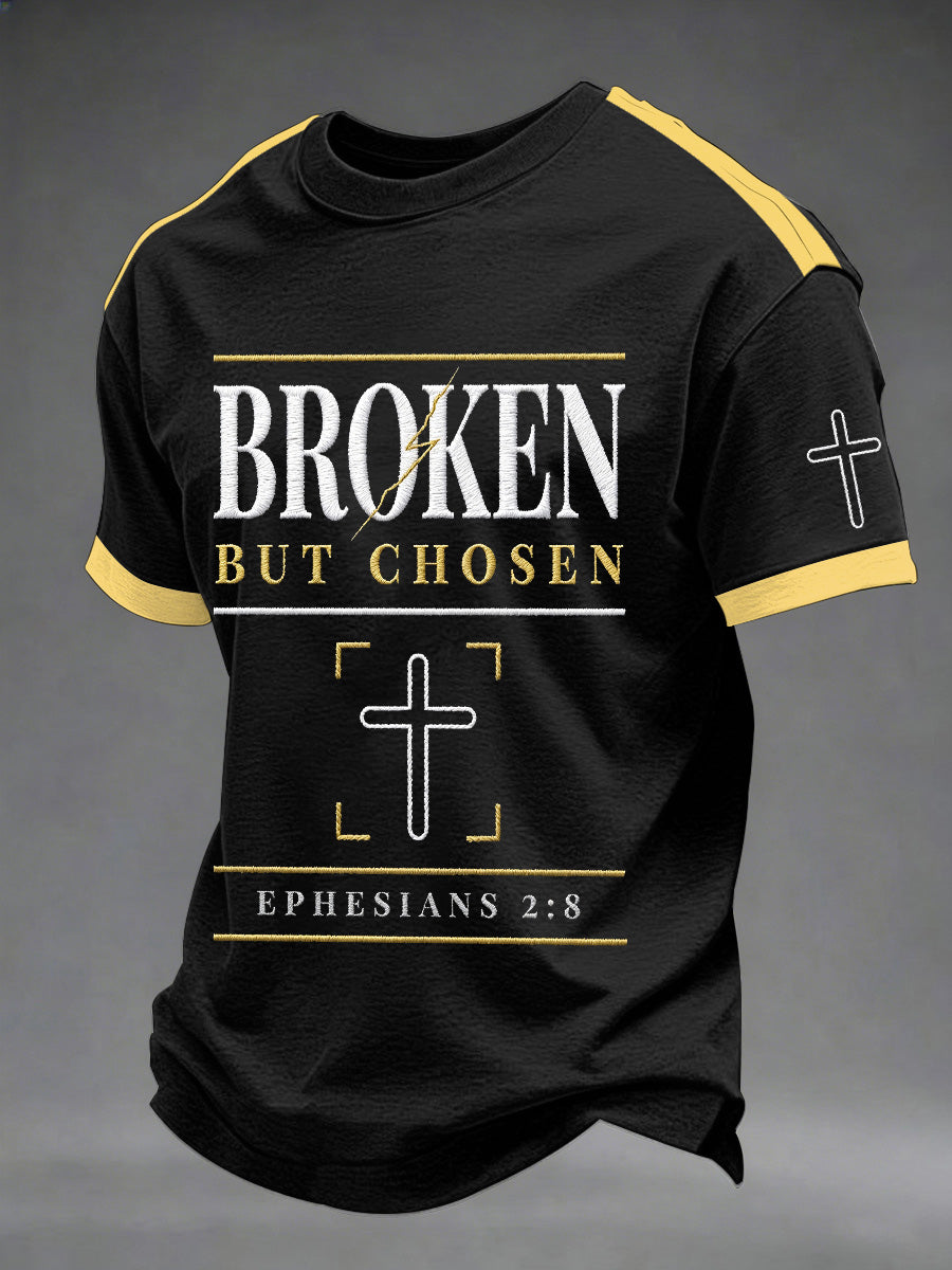 Men's Christian Cross Broken But Chosen Print Tee
