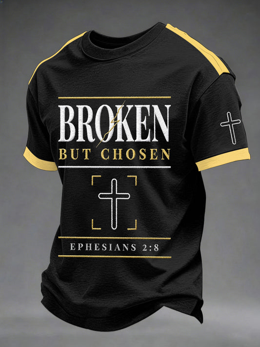 Men's Christian Cross Broken But Chosen Print Tee
