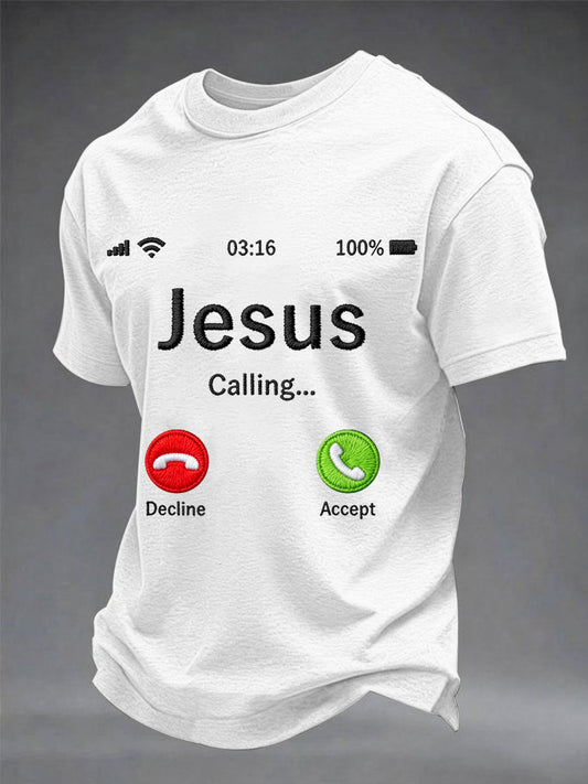 Men's Funny Christian Jesus Calling Print Casual Tee