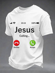 Men's Funny Christian Jesus Calling Print Casual Tee