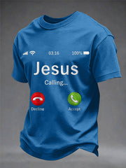 Men's Funny Christian Jesus Calling Print Casual Tee
