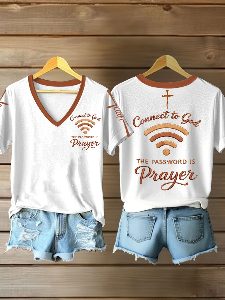 Women's "Connect To God,The Password IS Prayer" Print Casual short-sleeved T-shirt