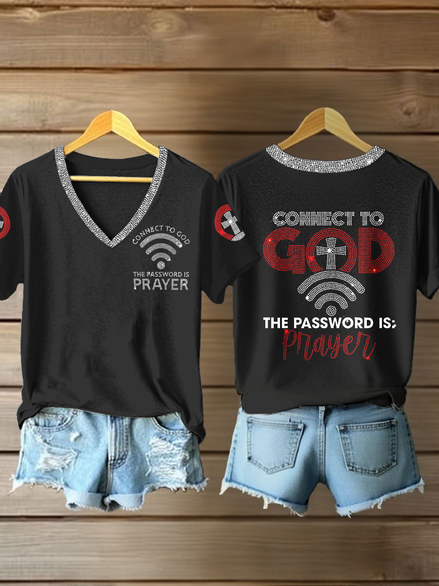 Women's "Connect To God,The Password IS Prayer" Print Casual short-sleeved T-shirt