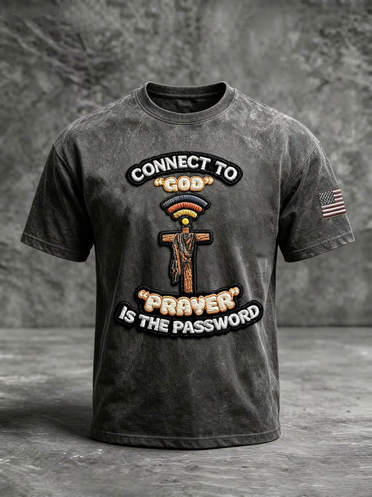 Men's "Connect To God,The Password IS Prayer" Print Casual T-Shirt