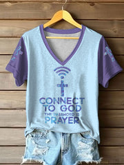 Women's "Connect To God,The Password IS Prayer" Print Casual short-sleeved T-shirt