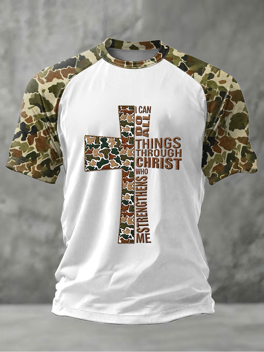 Men's Camouflage Cross Print Casual T-shirt