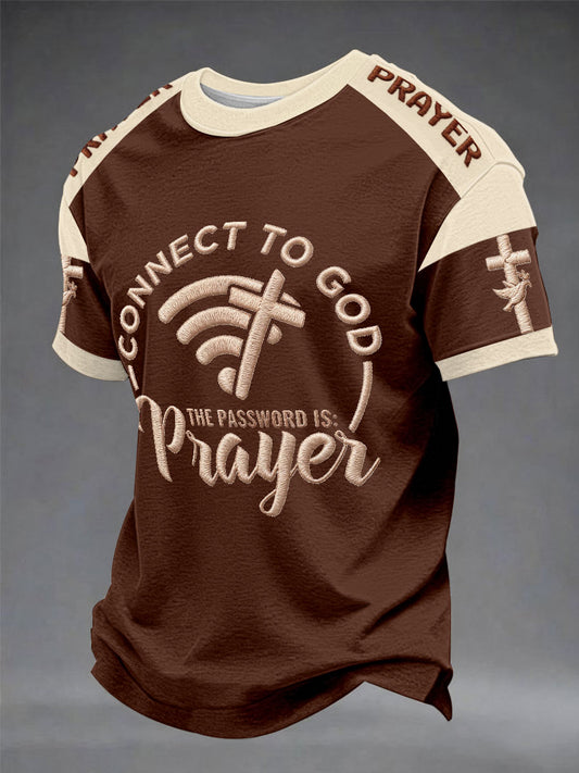 Men's "Connect To God,The Password IS Prayer" Print Casual short sleeves t-shirt