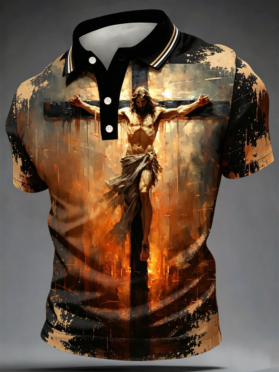 Men's Powerful Crucifixion Scene polo shirt