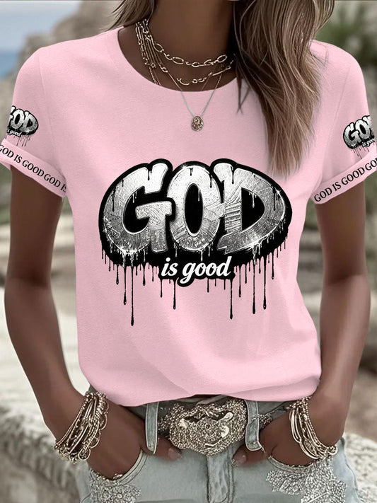 Women's Christian God Is Good Cross Short Sleeve O-neck T-shirt