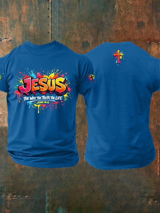 Men's Christian Jesus Cross Short Sleeve O-neck T-shirt